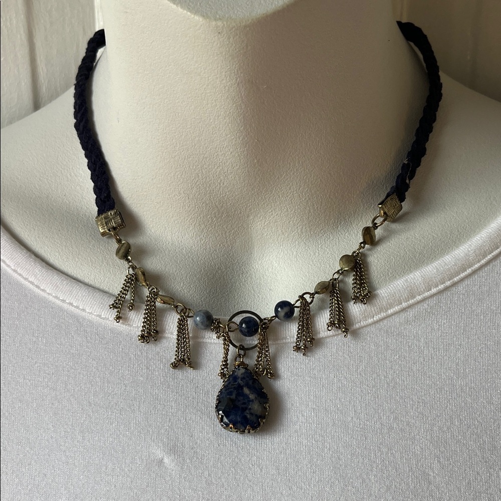 Blue Stone and Silver Pendant Necklace